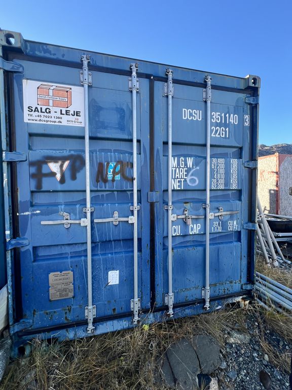 Blå 20 fods container M/ plader  ( nr 6 )